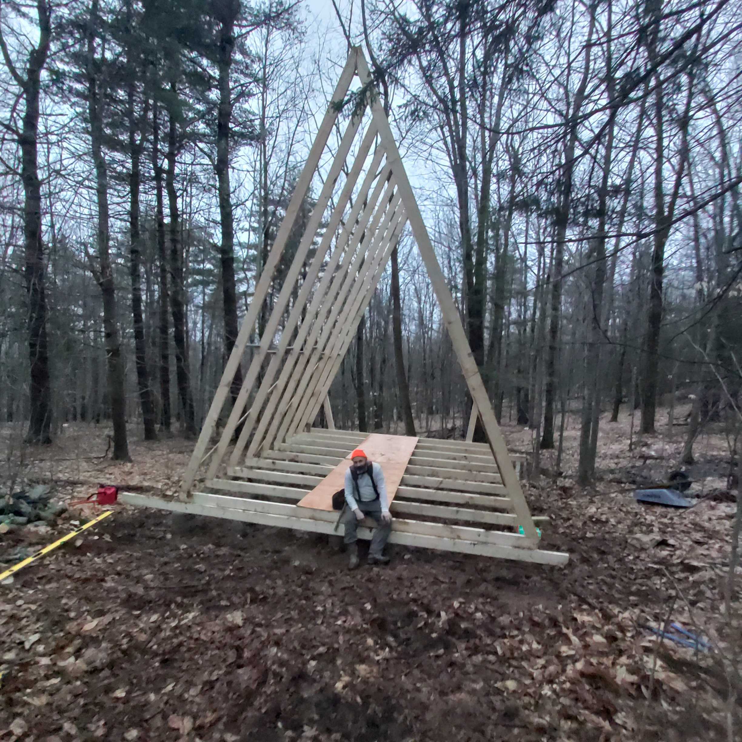 Construction work in progress in forest setting